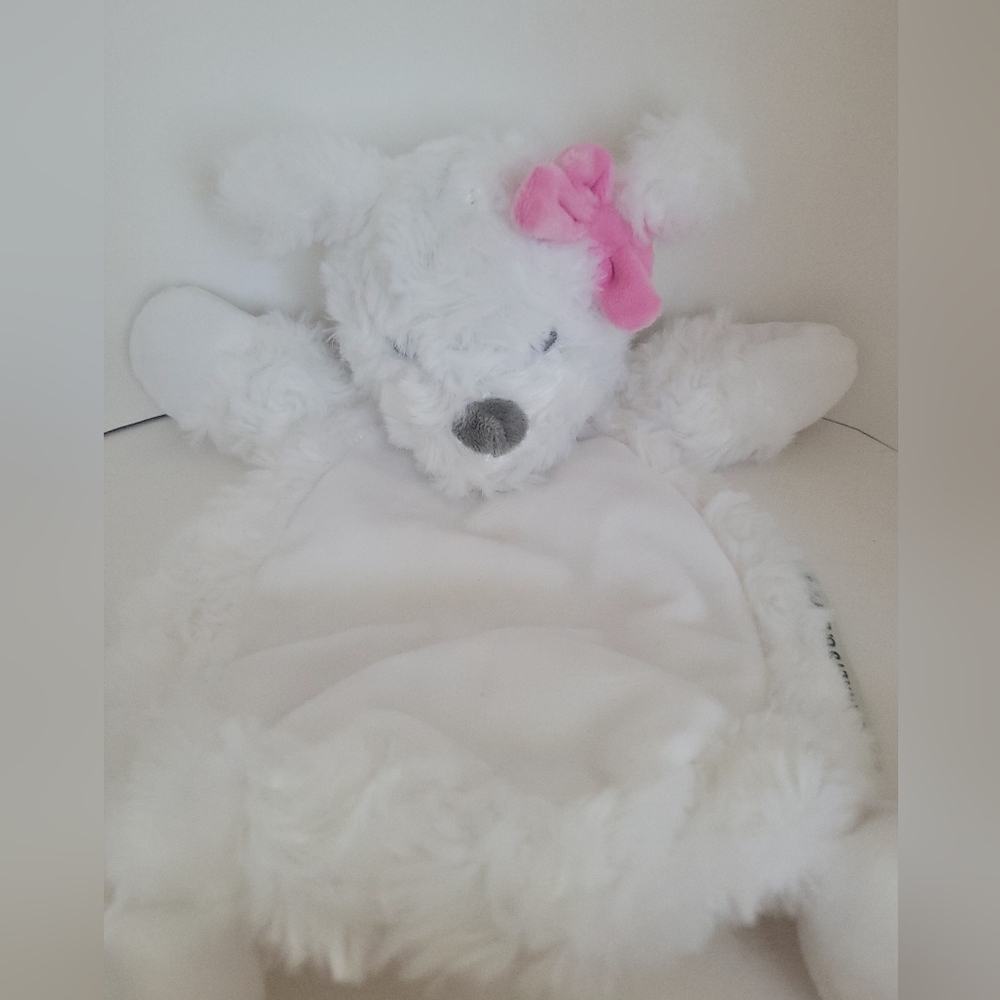Blankets & Beyond Flat Plush White Puppy Dog Baby Security Blanket Toy 14"